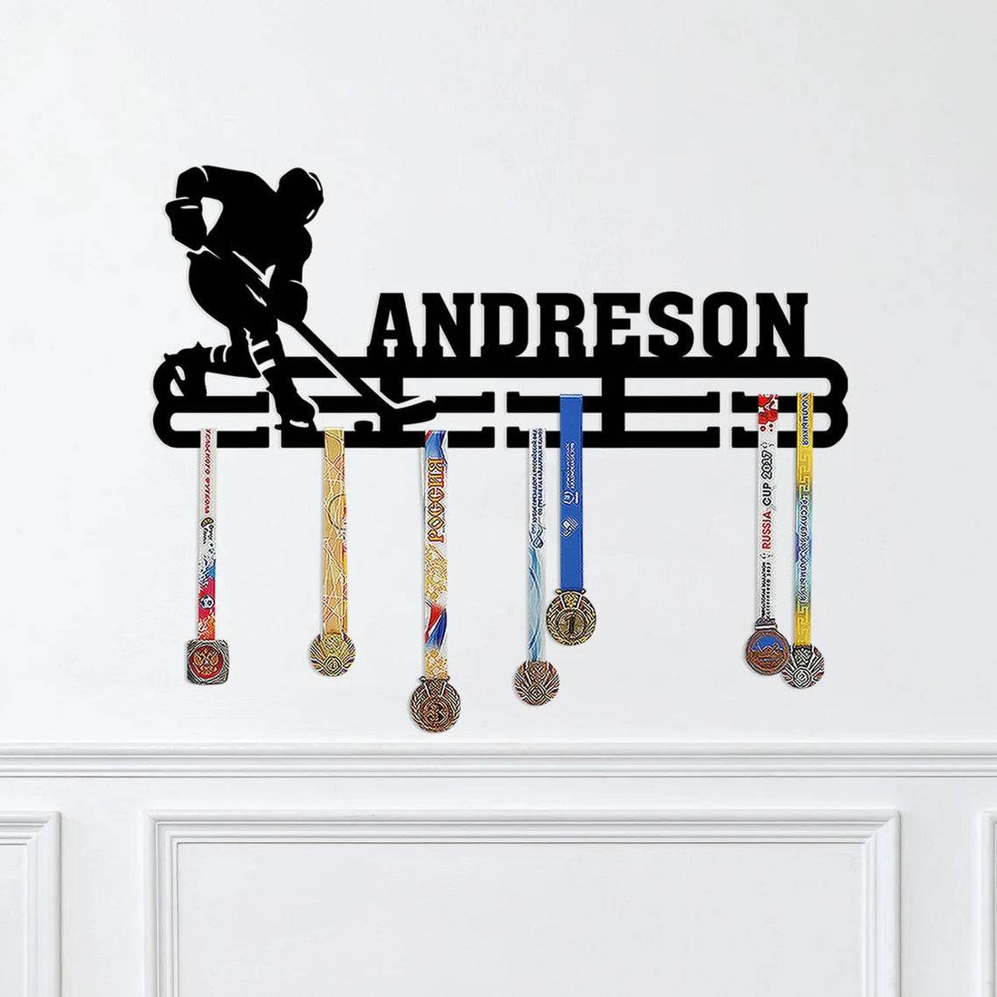Personalized Hockey Medal Hanger, Custom Metal Hanger, Sports Medal Display Awards Rack - Champion Hanger