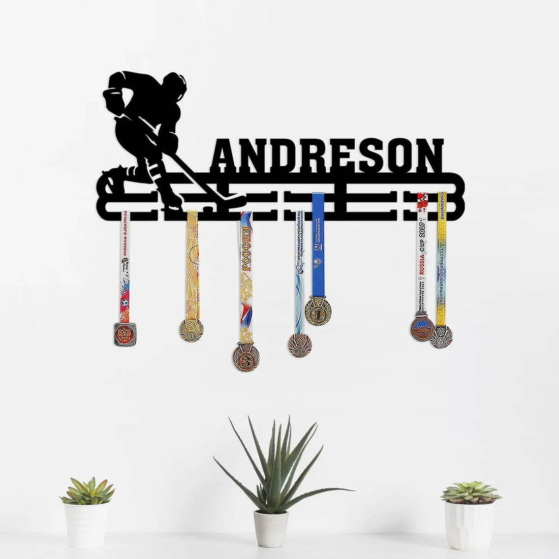 Personalized Hockey Medal Hanger, Custom Metal Hanger, Sports Medal Display Awards Rack - Champion Hanger