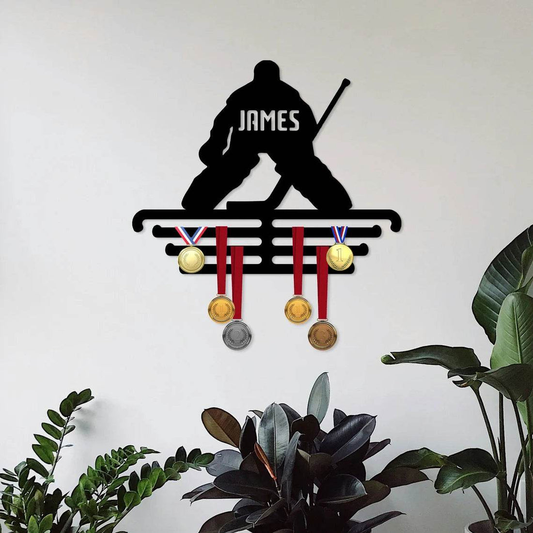 Personalized Hockey Medal Hanger, Hockey Custom Metal Hanger, Sports Medal Display Awards Rack - Champion Hanger