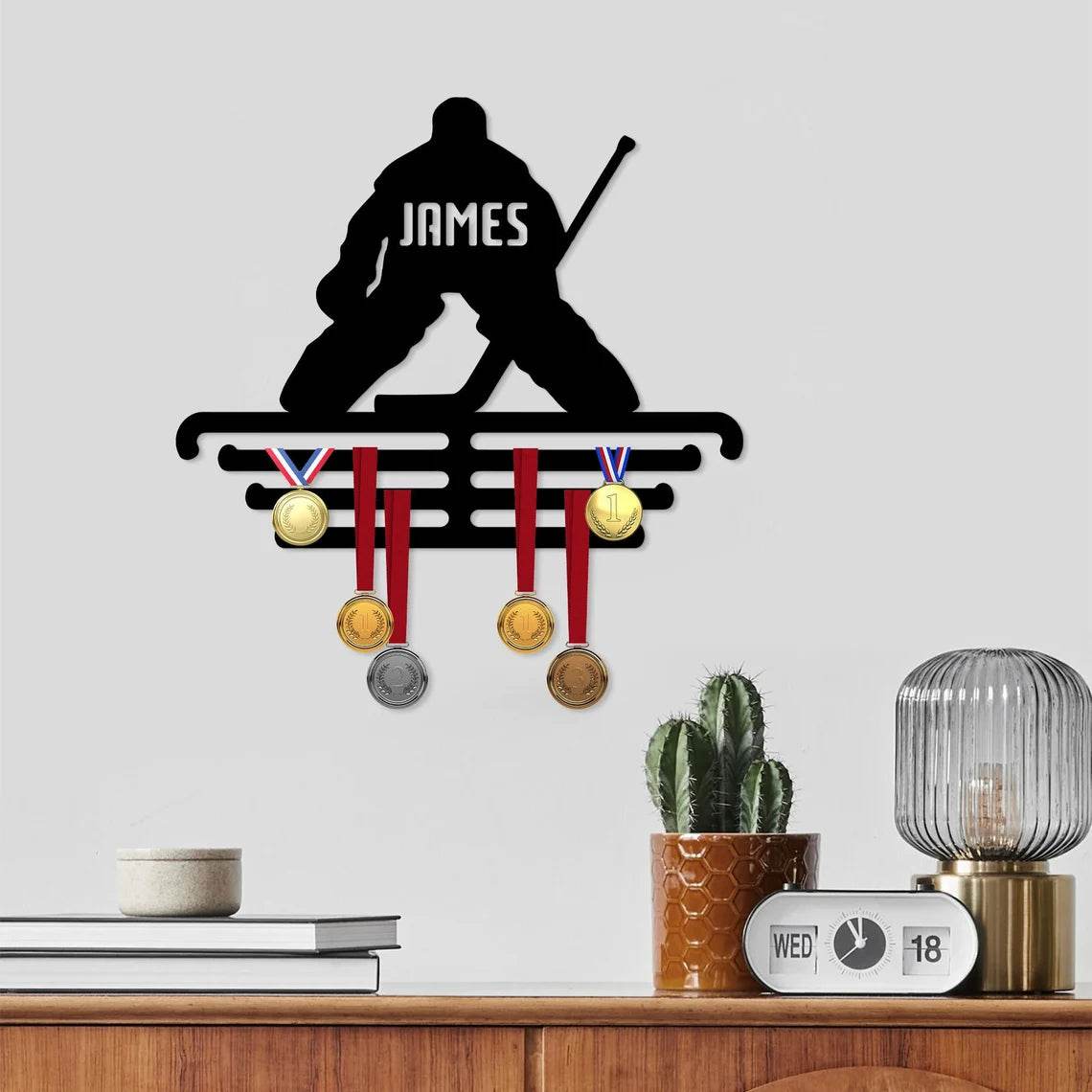 Personalized Hockey Medal Hanger, Hockey Custom Metal Hanger, Sports Medal Display Awards Rack - Champion Hanger