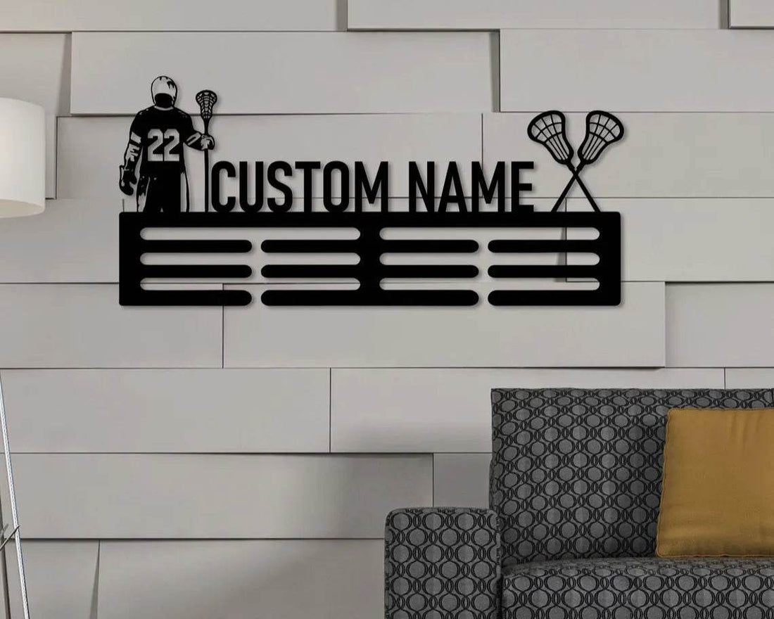Custom Lacrosse Medal Hanger, Personalized Name Display Rack for Awards & Ribbon, Tiered Sports Medal Holder - Champion Hanger