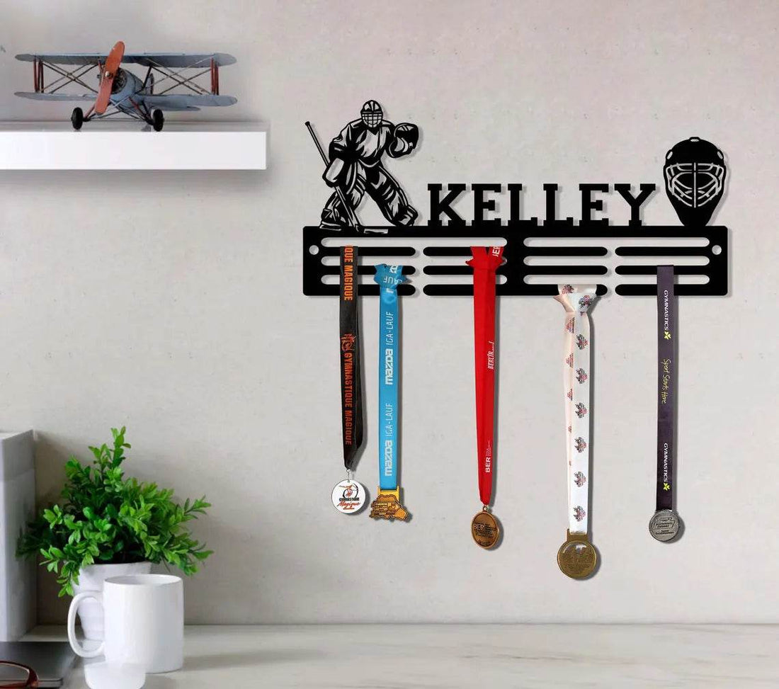 Personalized Hockey Medal Hanger, Custom Metal Hanger, Sports Medal Display Awards Rack - Champion Hanger