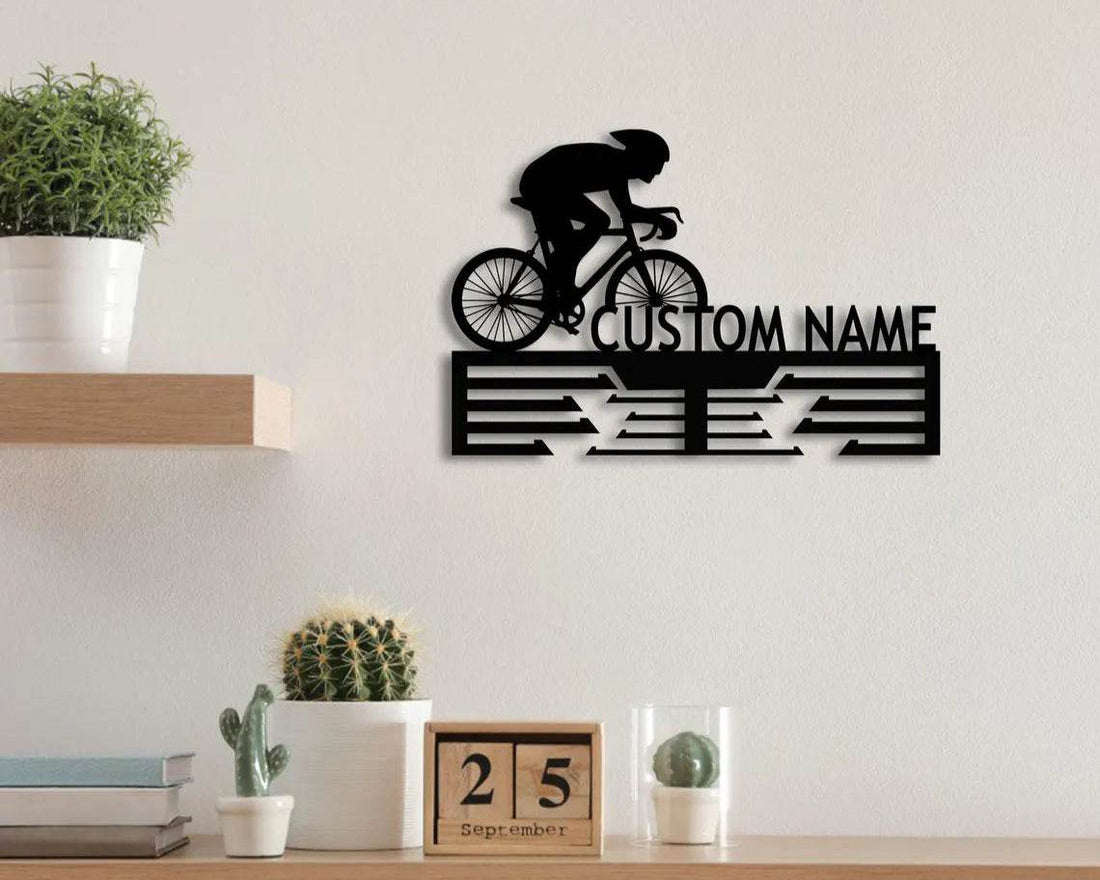 Cycling Medal Display with Custom Name – Perfect for Dirt Bike & Race Awards - Champion Hanger