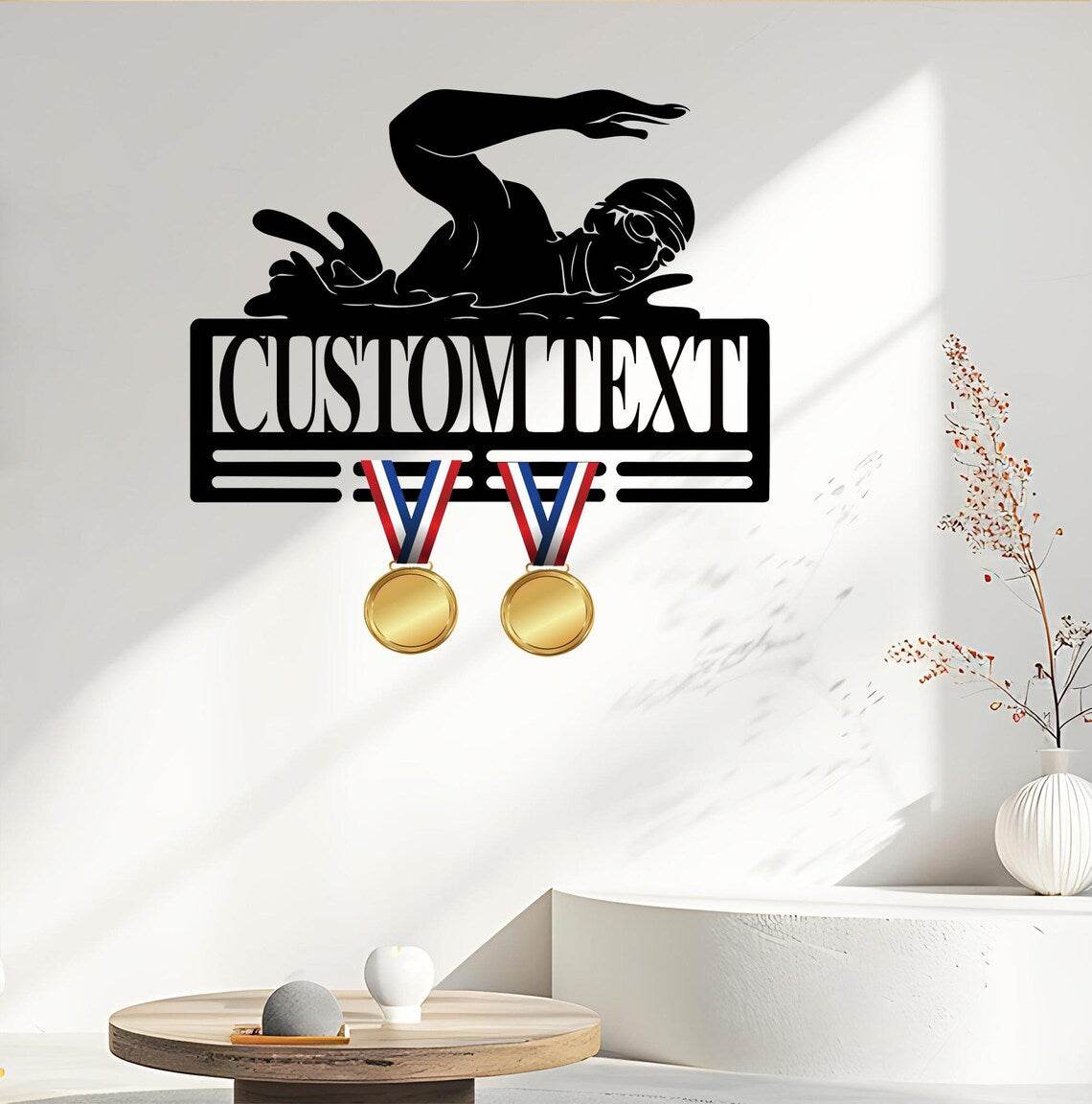 Personalized Swimming Medal Holder, Custom Display Rack for Swimmer Awards, Medal Hanger for Swimmer - Champion Hanger