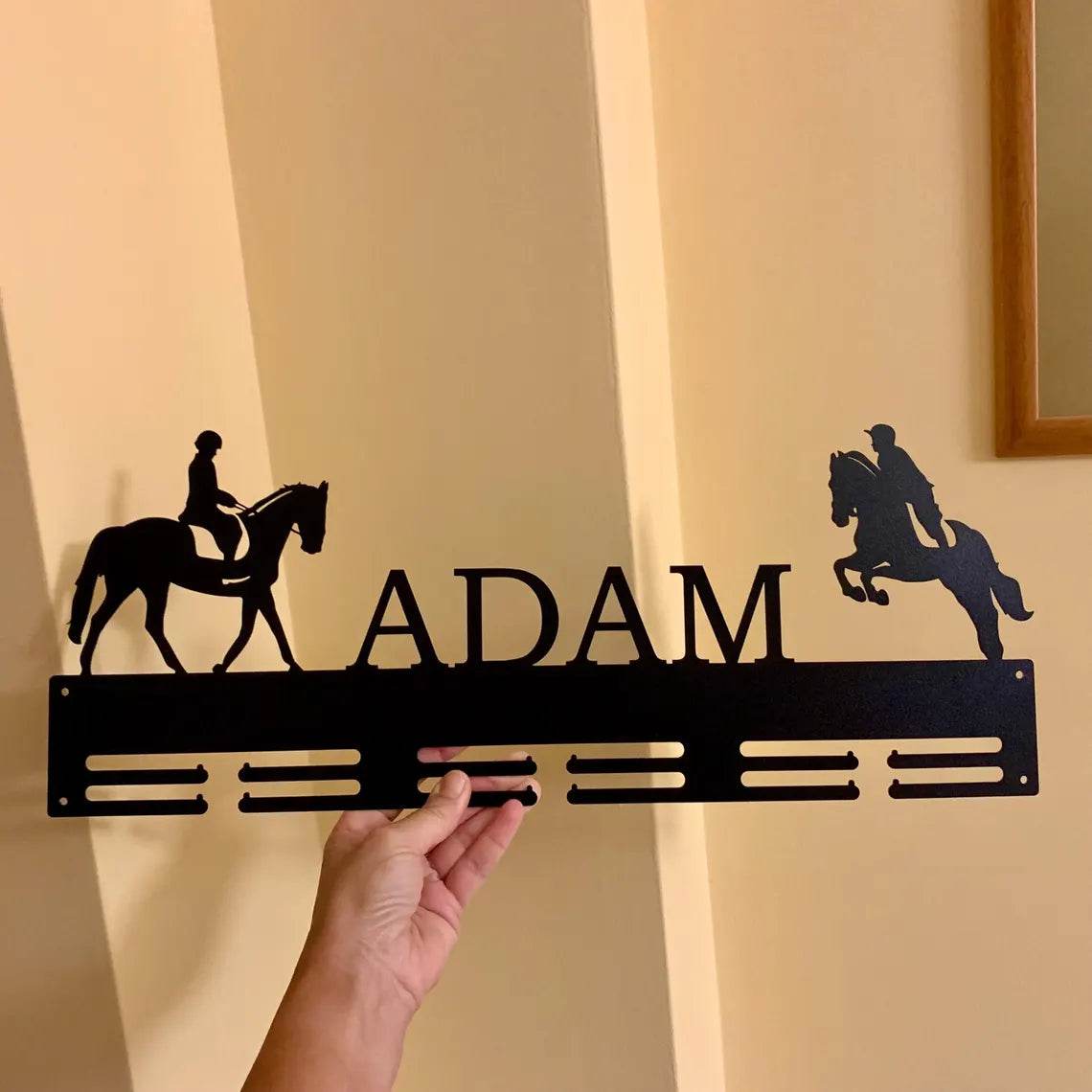 Personalized Horse Riding Medal Holder – Equestrian Metal Sign Medal Display Rack – Horse Show Award Hanger & Rider Gift - Champion Hanger