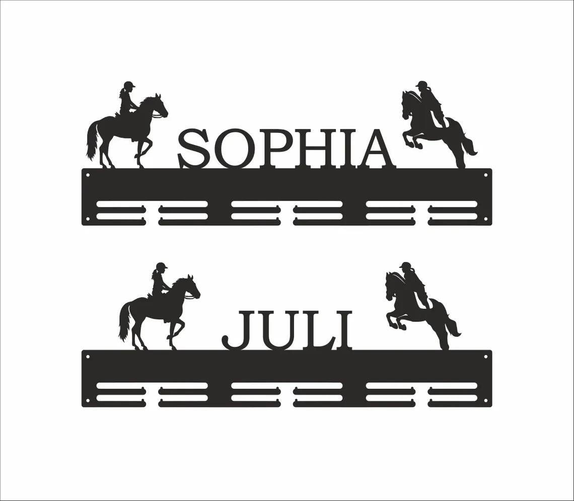Personalized Horse Riding Medal Holder – Equestrian Metal Sign Medal Display Rack – Horse Show Award Hanger & Rider Gift - Champion Hanger