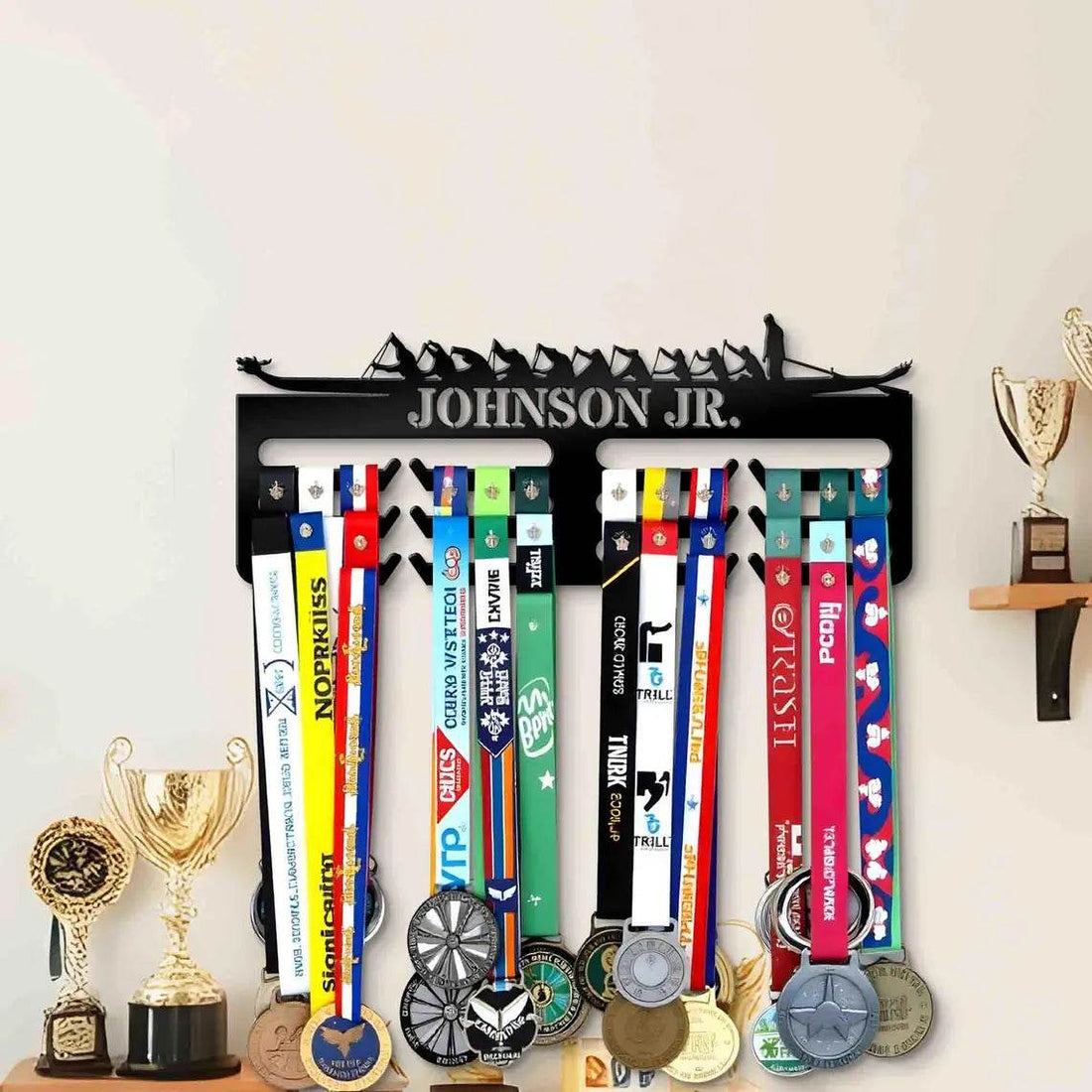 Personalized Rowing Medal Holder, Custom Name Display Rack for Boat Rowers, Perfect Gift Idea - Champion Hanger