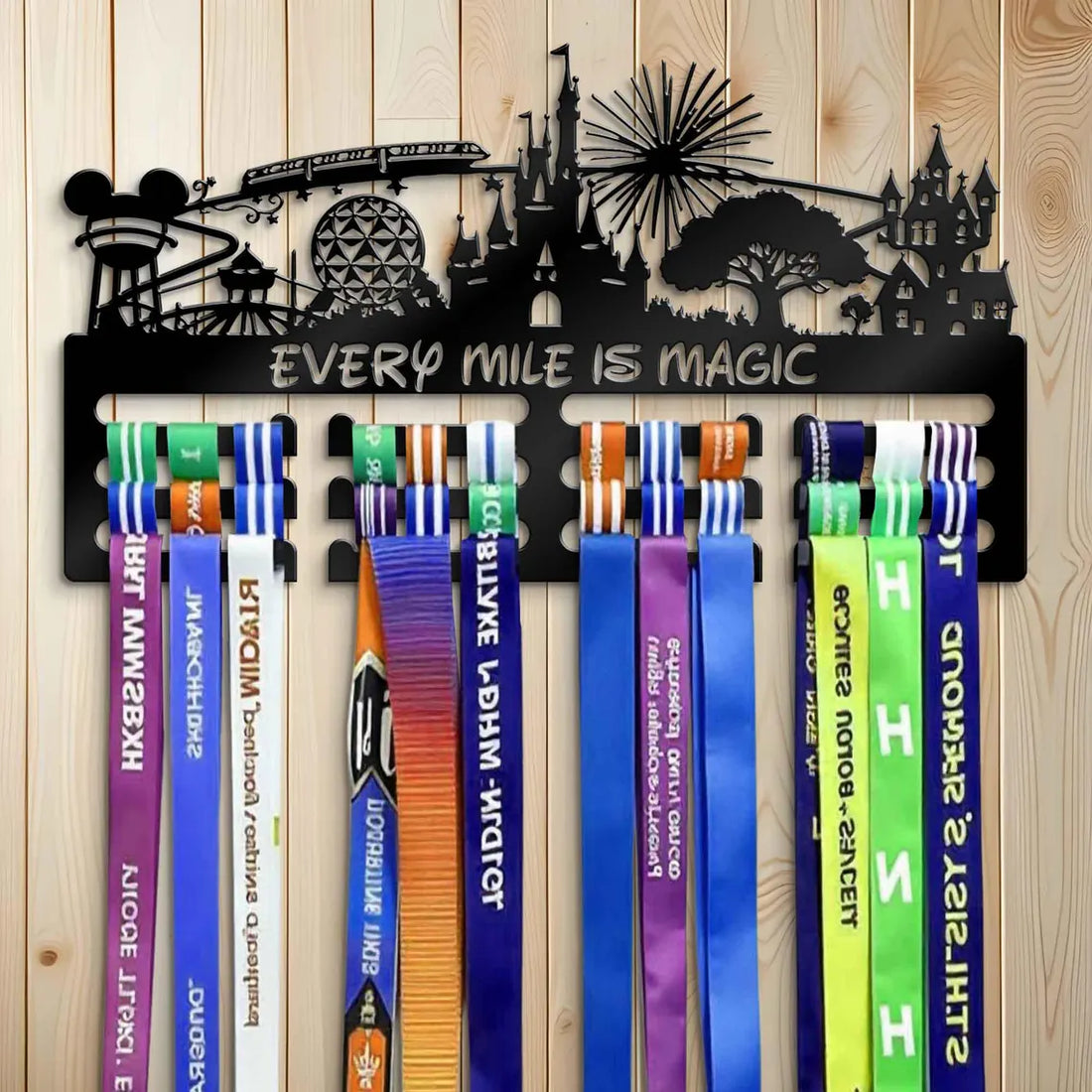 Personalized "Every Mile is Magic" Medal Hanger, Custom Name Display Rack for Running Medals & Athlete Gifts 1