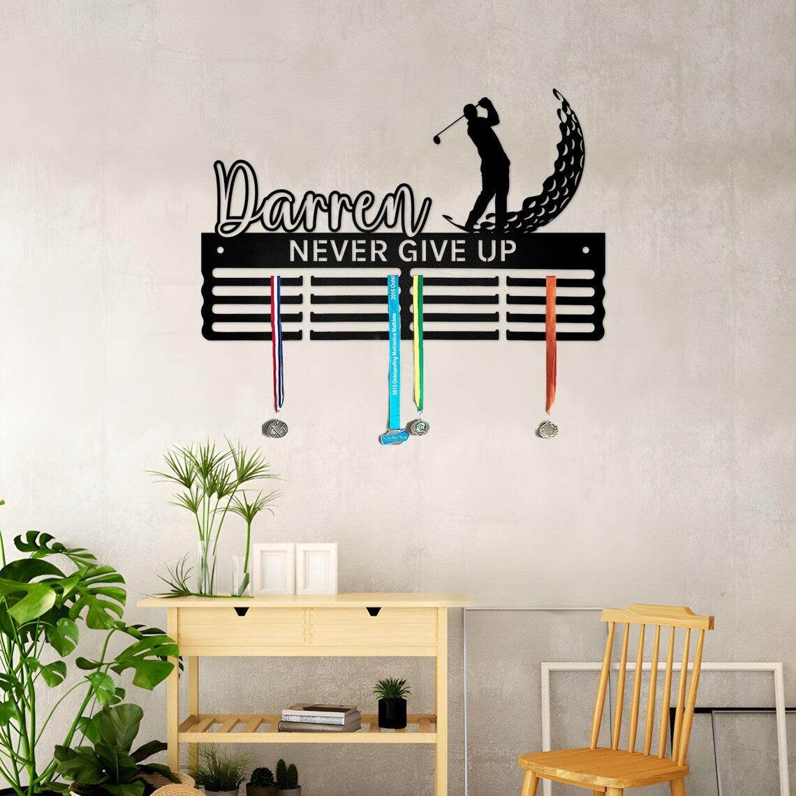 Custom Golf Medal Hanger, Personalized Name Display Rack for Awards & Ribbons, Golf Medal Holder Gift - Champion Hanger