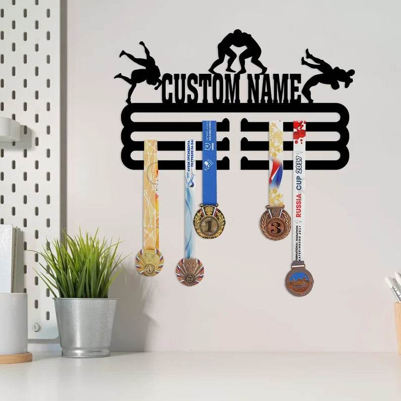 Wrestling Medal Display Rack, Custom Name Sports Medal Holder for Ribbons & Awards, Personalized Wrestling Medal Hanger - Champion Hanger