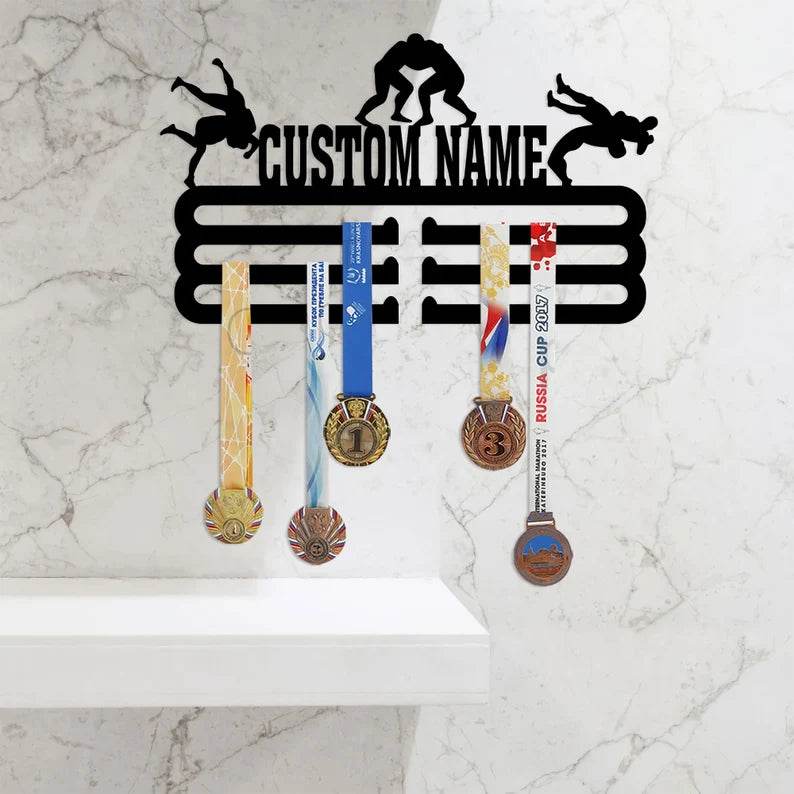 Wrestling Medal Display Rack, Custom Name Sports Medal Holder for Ribbons & Awards, Personalized Wrestling Medal Hanger - Champion Hanger