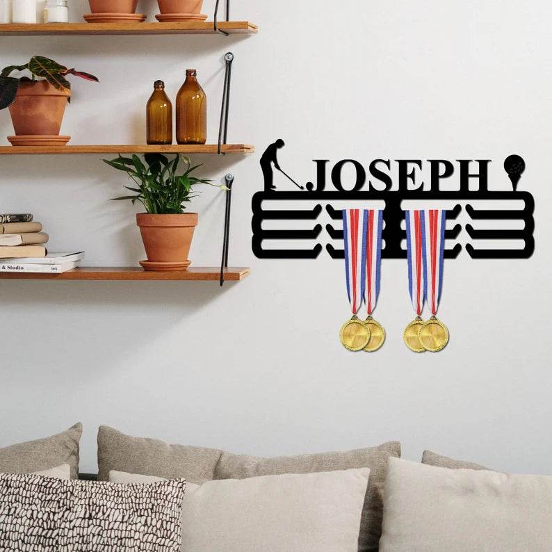 Custom Golf Medal Hanger, Personalized Name Display Rack for Awards & Ribbons, Golf Medal Holder Gift - Champion Hanger