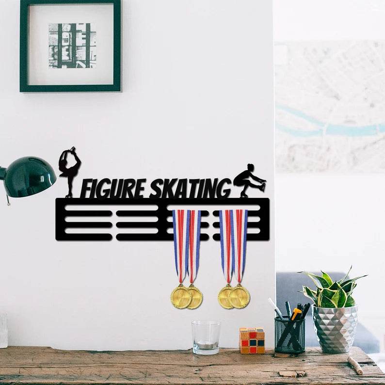 Ice Skating Medal Holder, Custom Name Display Rack for Ribbons & Figure Skating Awards - Champion Hanger