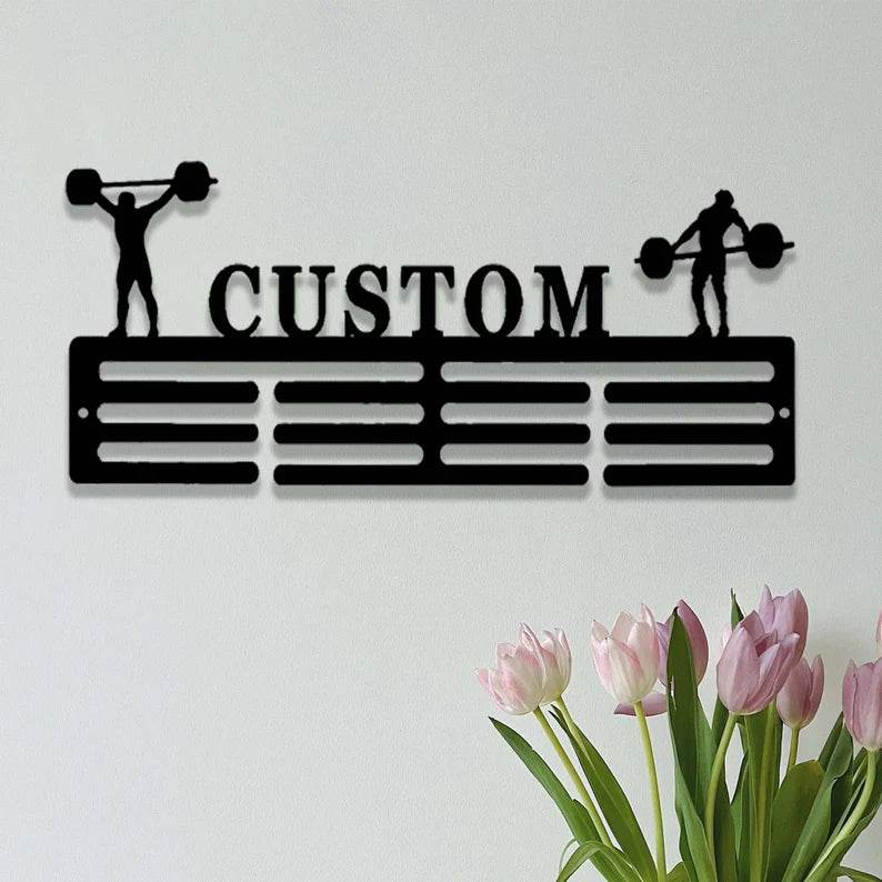 Powerlifting Medal Display, Custom Name Holder for Weightlifting Awards, Perfect Gift for Lifters - Champion Hanger