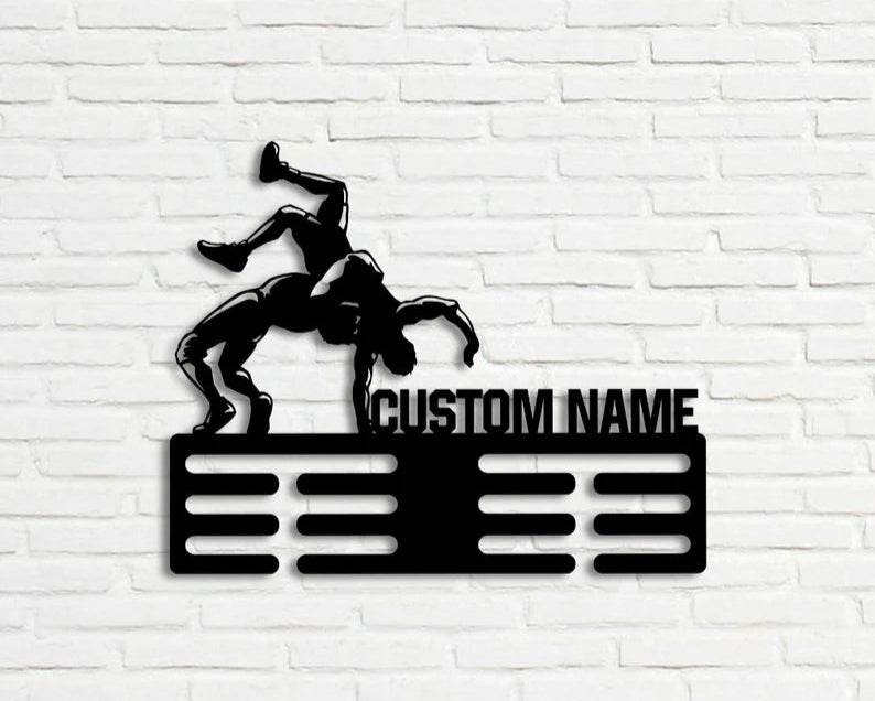Custom Wrestling Medal Hanger, Personalized Metal Wall Art for Medal Display, Wrestler Award Rack & Gift - Champion Hanger