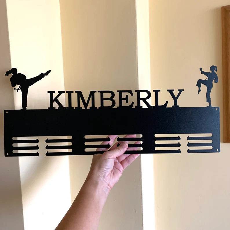 Personalized Taekwondo Medal Holder, Custom Metal Hanger for Karate, Jiu-Jitsu & Martial Arts Awards For Men, Women, or Kids - Champion Hanger