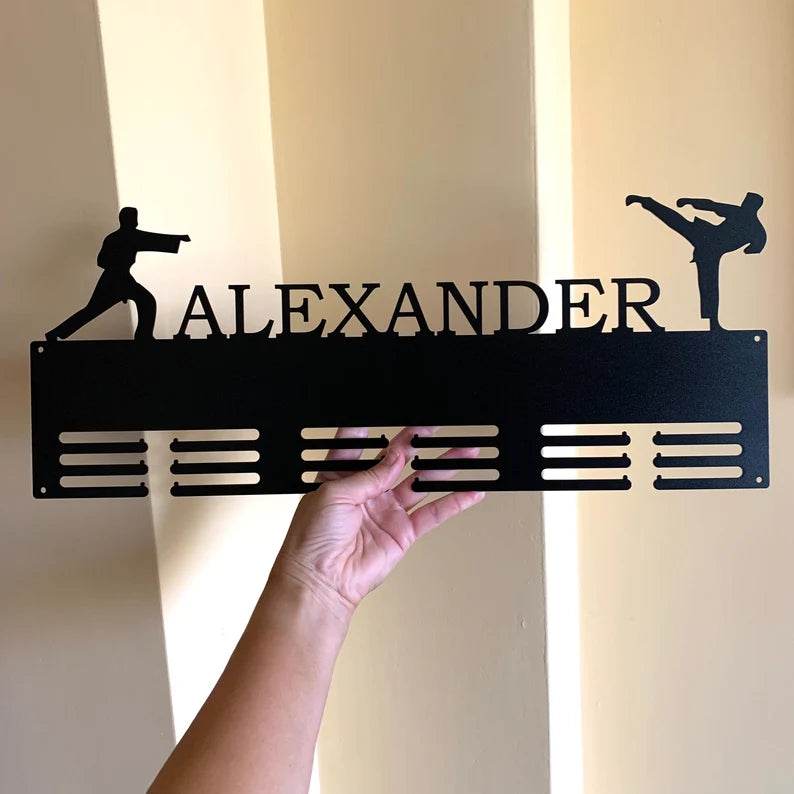 Personalized Taekwondo Medal Holder, Custom Metal Hanger for Karate, Jiu-Jitsu & Martial Arts Awards For Men, Women, or Kids - Champion Hanger