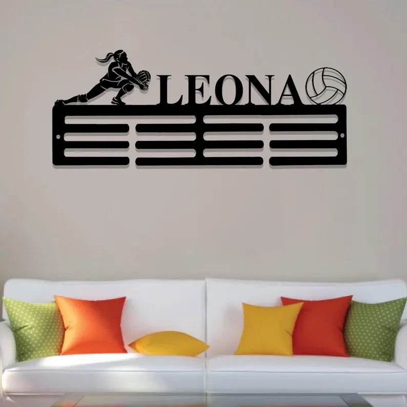 Personalized Volleyball Medal Holder, Custom Name Hanger for Volleyball Awards & Medal Display - Champion Hanger