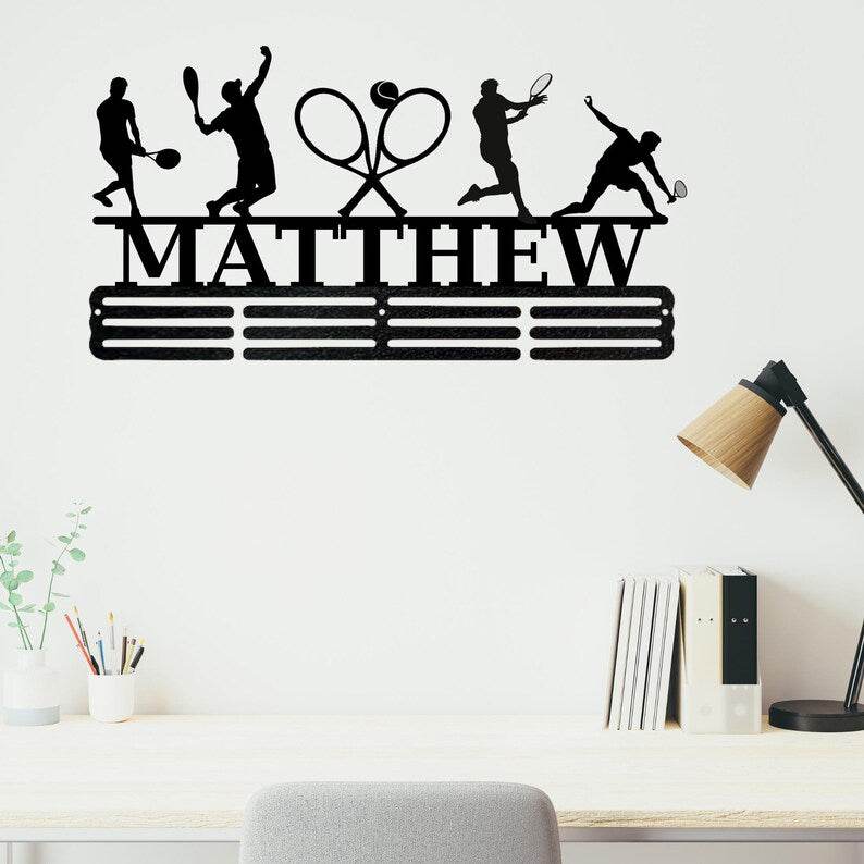 Custom Tennis Medal Hanger, Personalized Tennis Medal Holder, Tennis Medal Display Rack, Custom Metal Wall Hanger - Champion Hanger