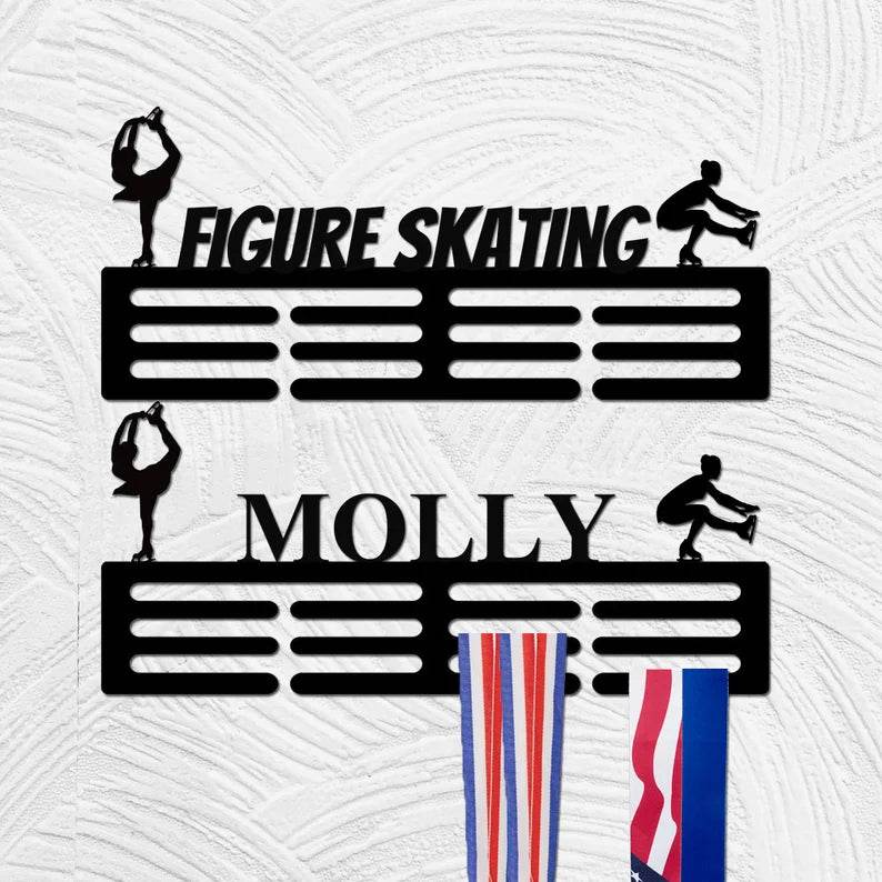 Ice Skating Medal Holder, Custom Name Display Rack for Ribbons & Figure Skating Awards - Champion Hanger