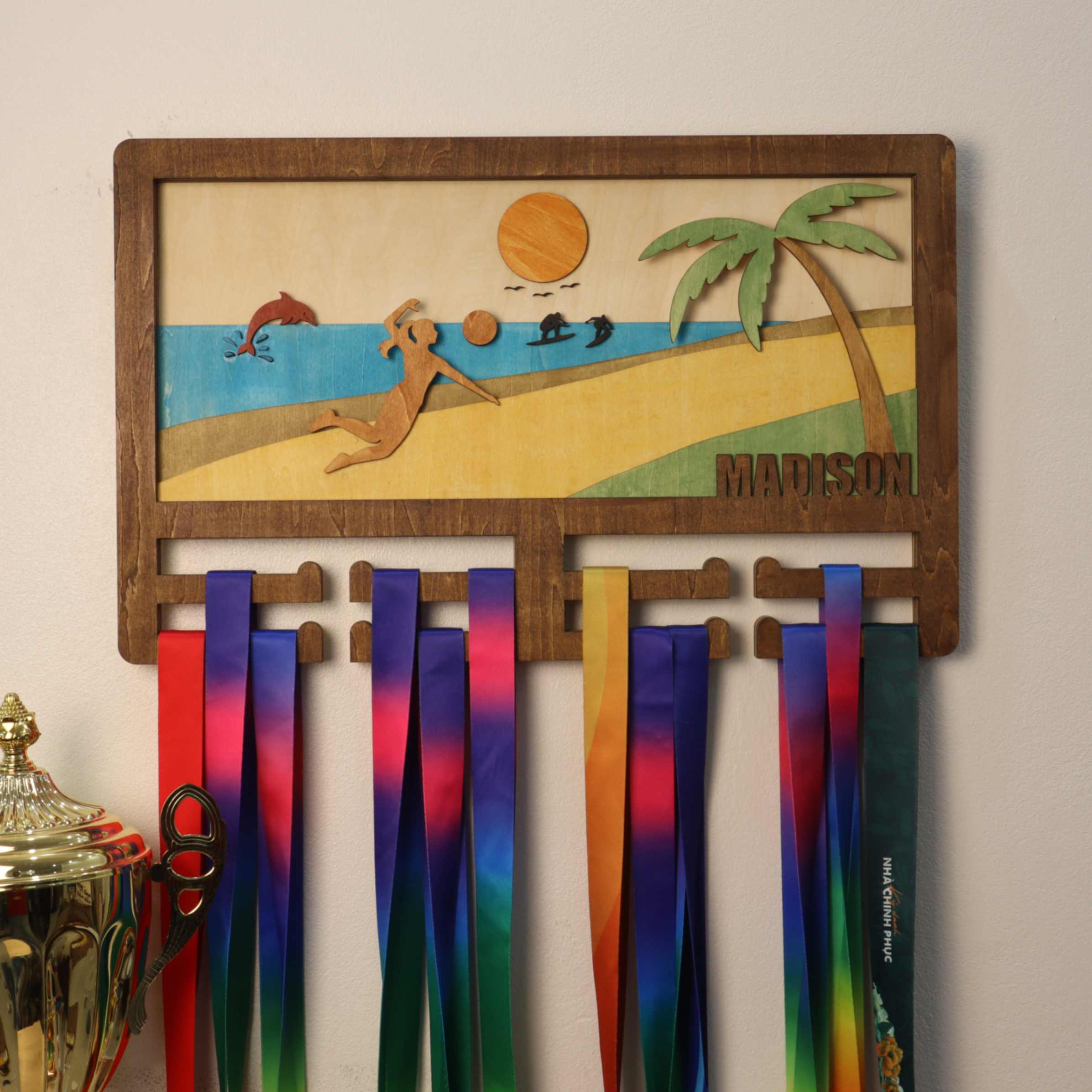 Personalized Wooden Volleyball Medal Hanger – Custom Beach Volleyball Display Rack | ChampionHanger