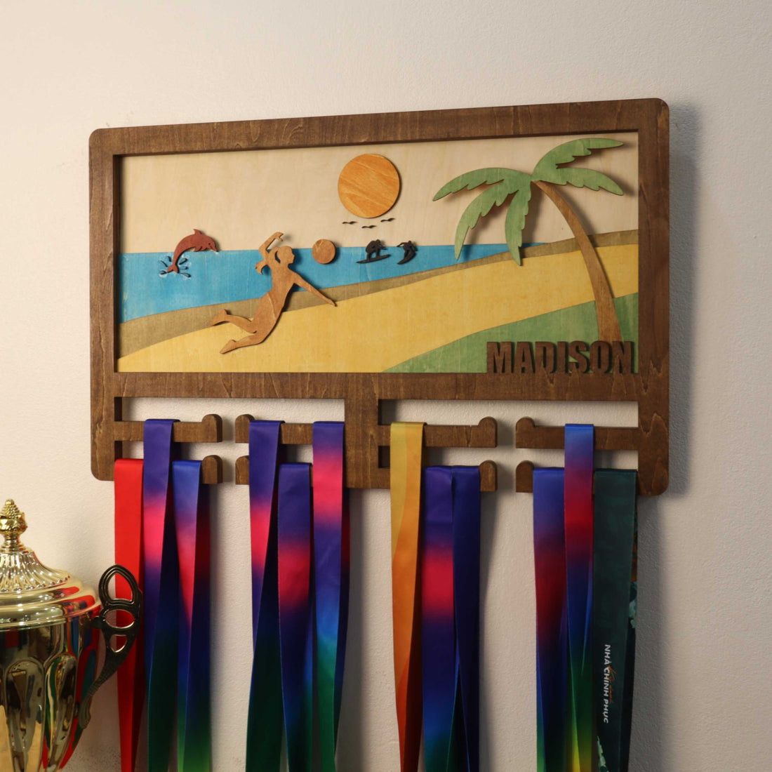 Personalized Wooden Volleyball Medal Hanger – Custom Beach Volleyball Display Rack | ChampionHanger
