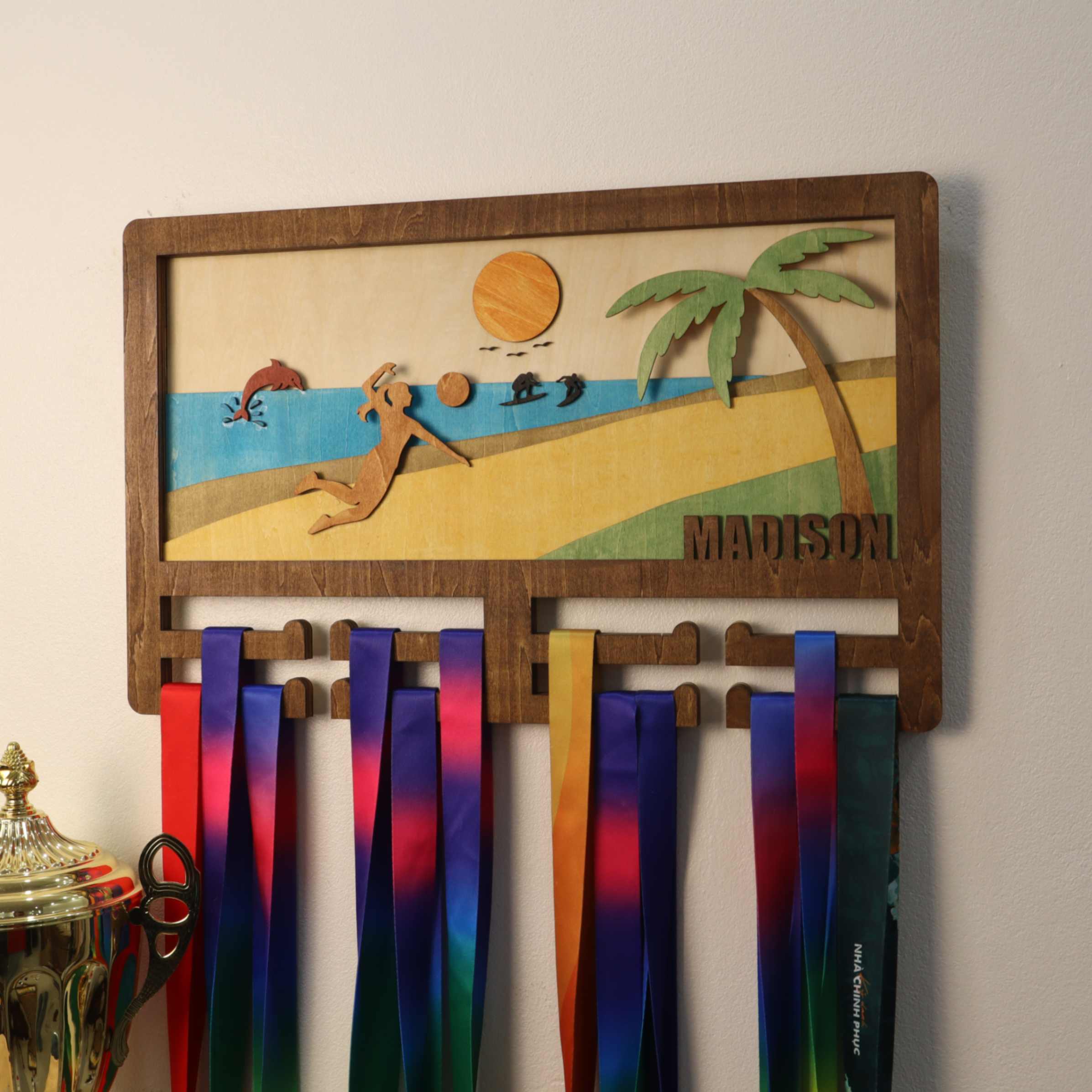 Personalized Wooden Volleyball Medal Hanger – Custom Beach Volleyball Display Rack | ChampionHanger