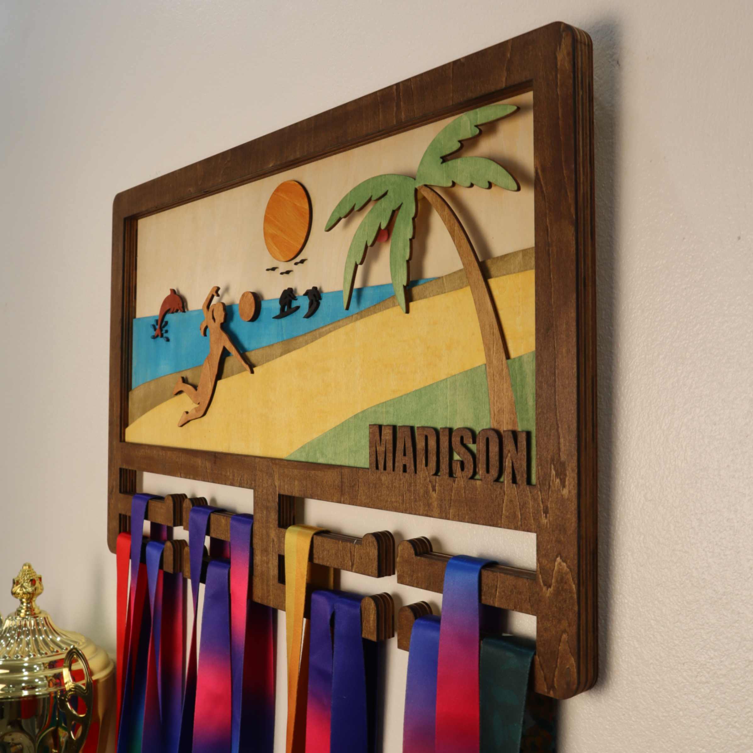 Personalized Wooden Volleyball Medal Hanger – Custom Beach Volleyball Display Rack | ChampionHanger