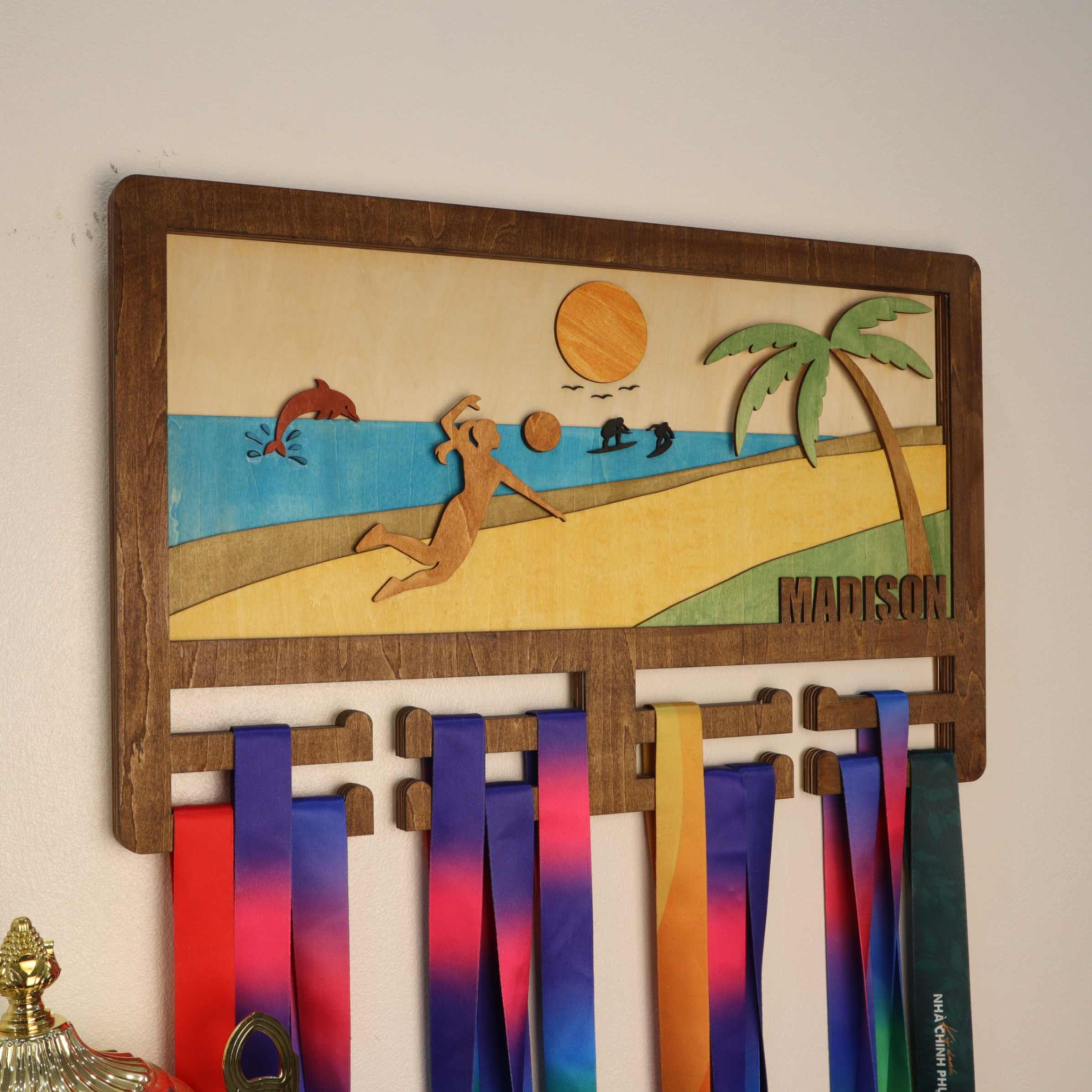 Personalized Wooden Volleyball Medal Hanger – Custom Beach Volleyball Display Rack | ChampionHanger
