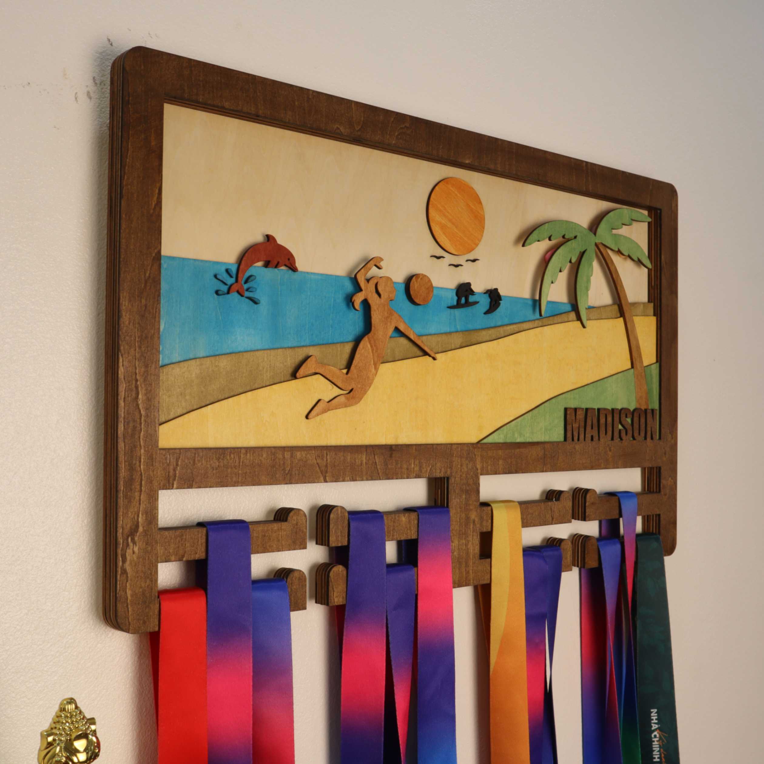 Personalized Wooden Volleyball Medal Hanger – Custom Beach Volleyball Display Rack | ChampionHanger