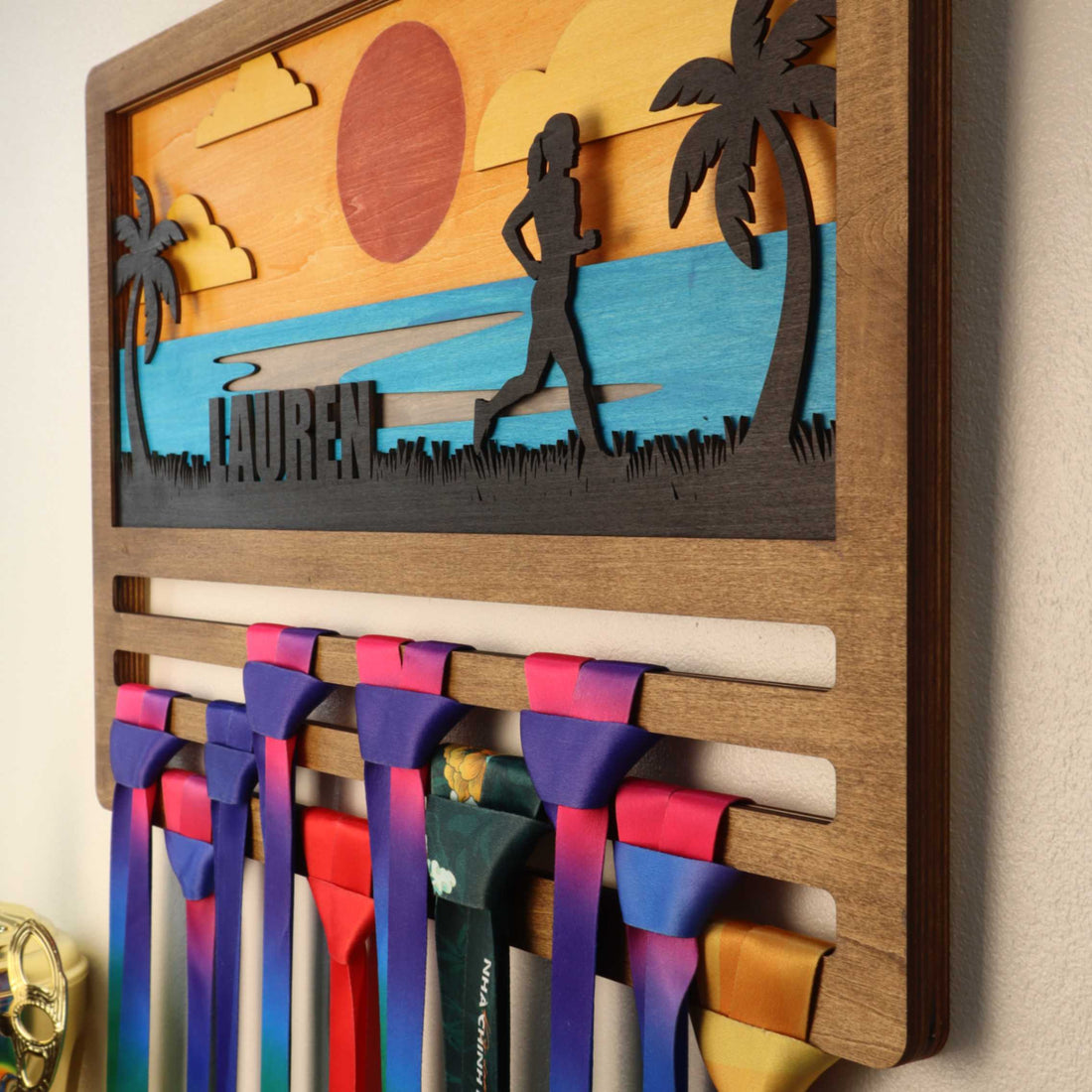 Personalized Wooden Medal Hanger for Runners & Cyclists | Custom Sports Award Display | ChampionHanger