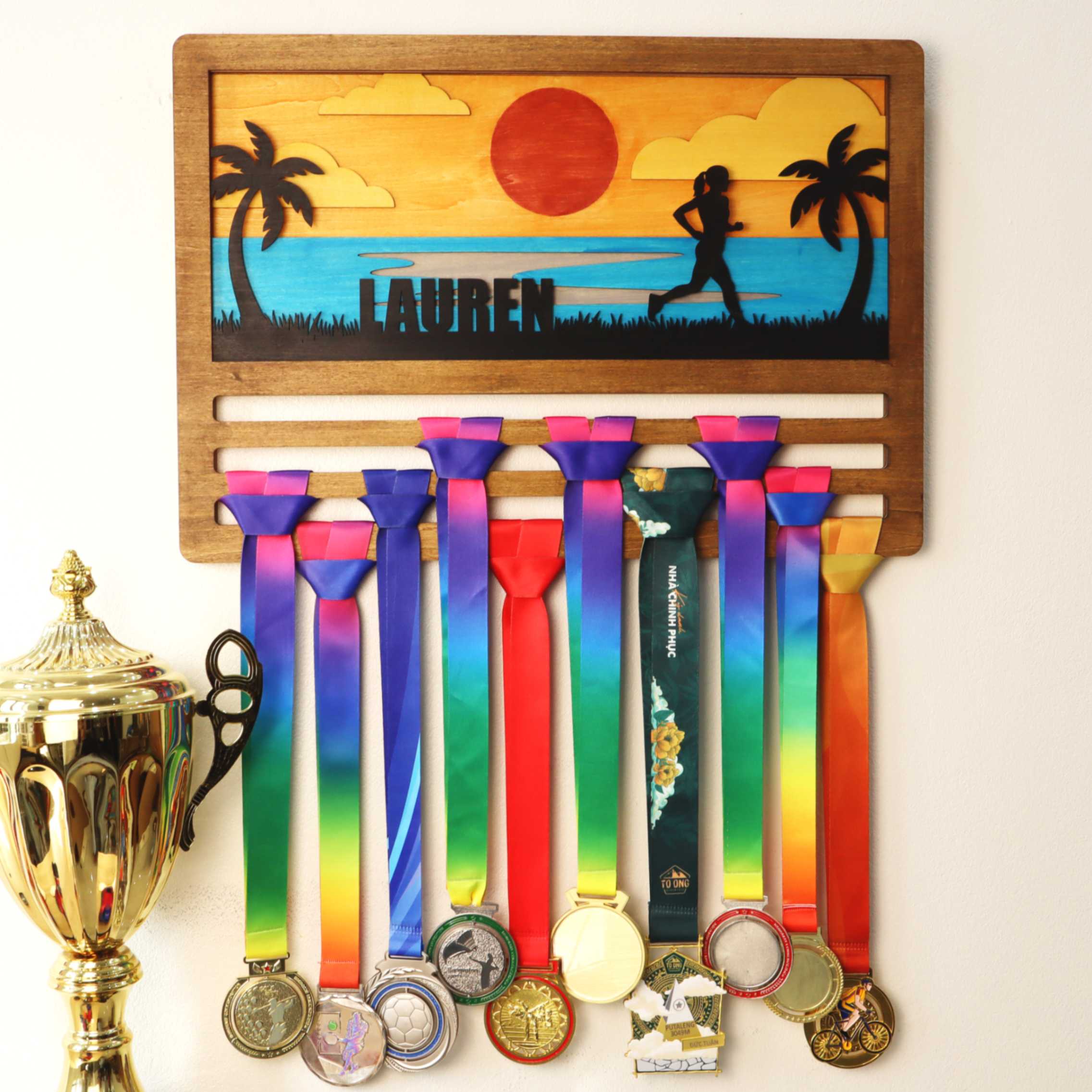 Personalized Wooden Medal Hanger for Runners & Cyclists | Custom Sports Award Display | ChampionHanger