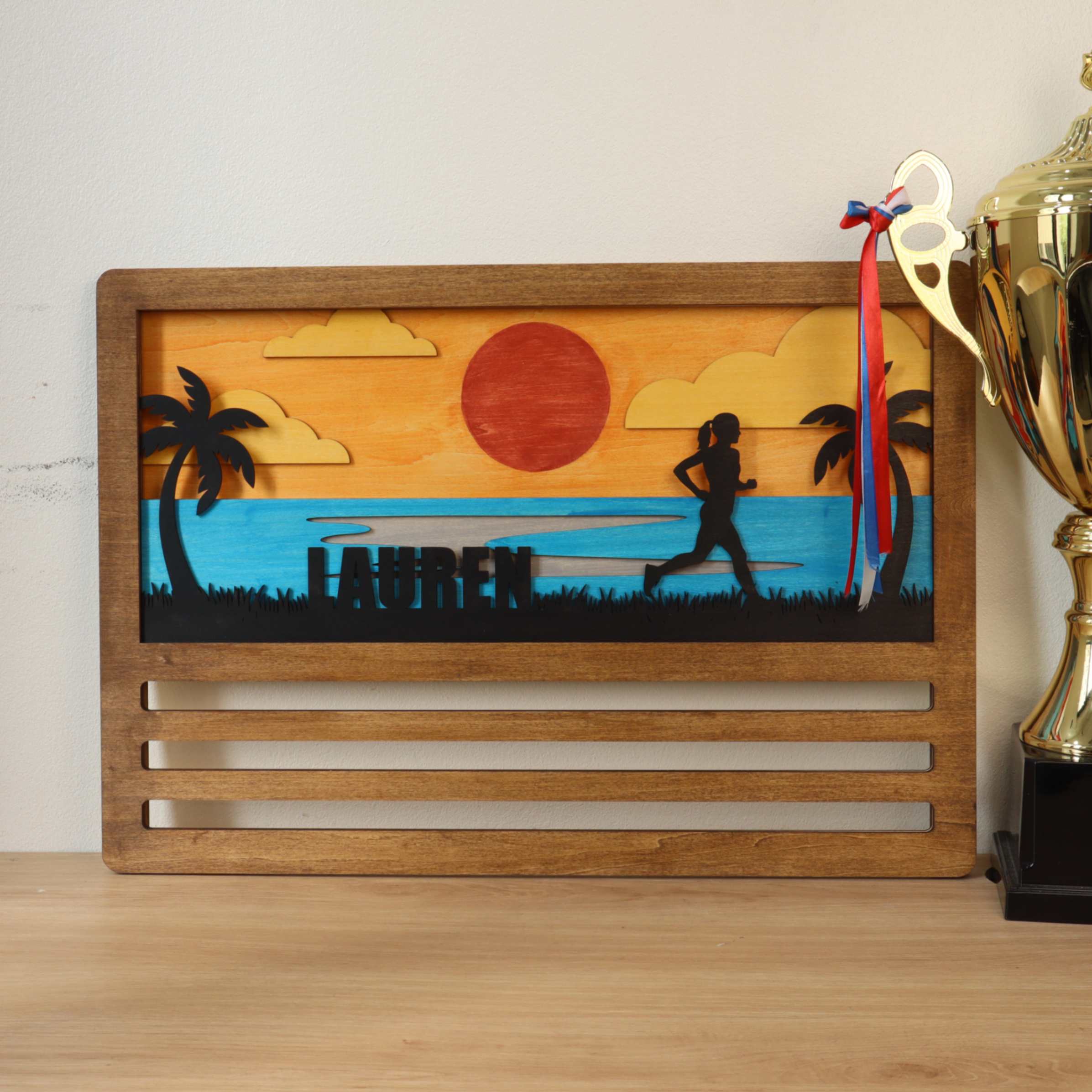 Personalized Wooden Medal Hanger for Runners & Cyclists | Custom Sports Award Display | ChampionHanger