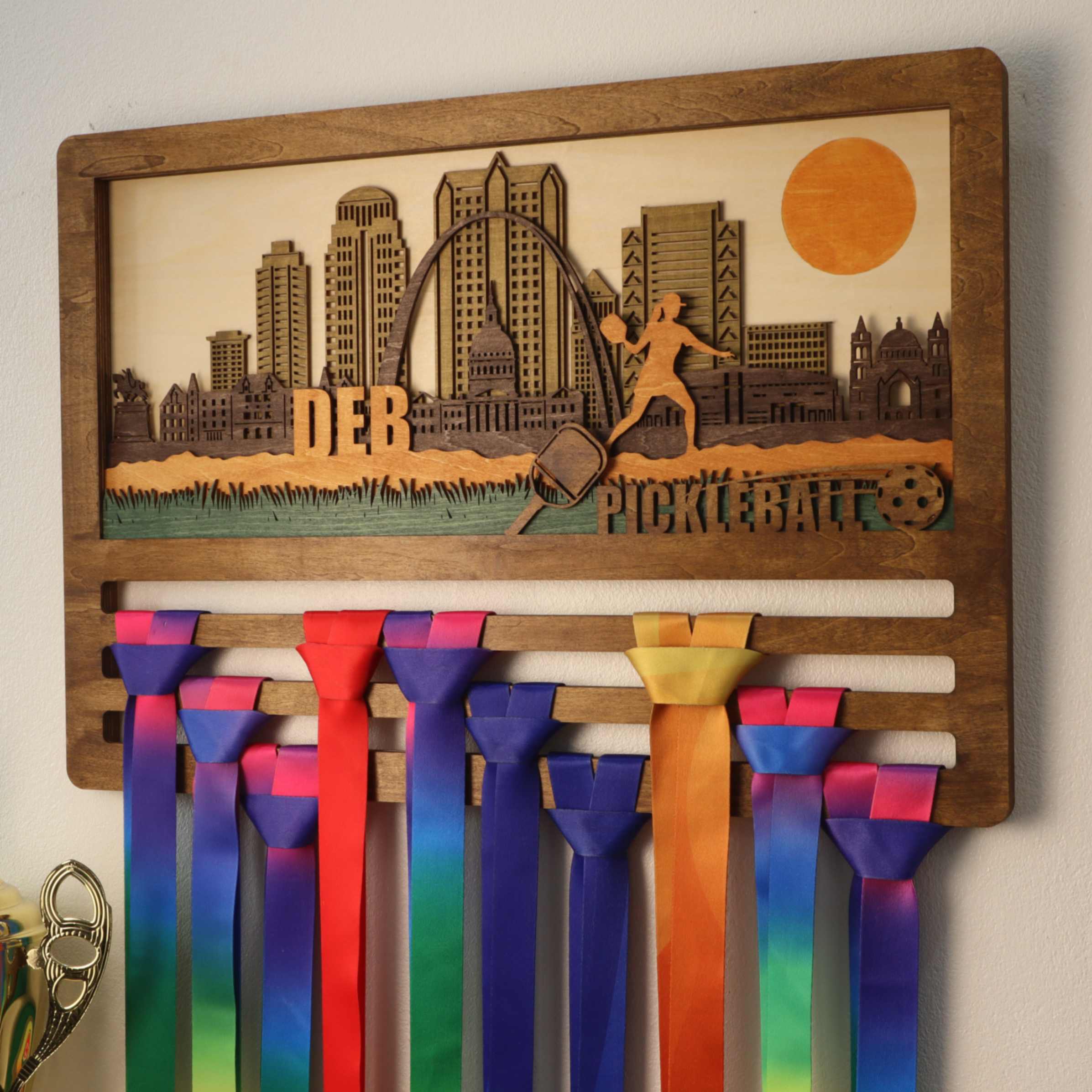 Personalized Wooden Pickleball Medal Hanger with Custom Name | ChampionHanger