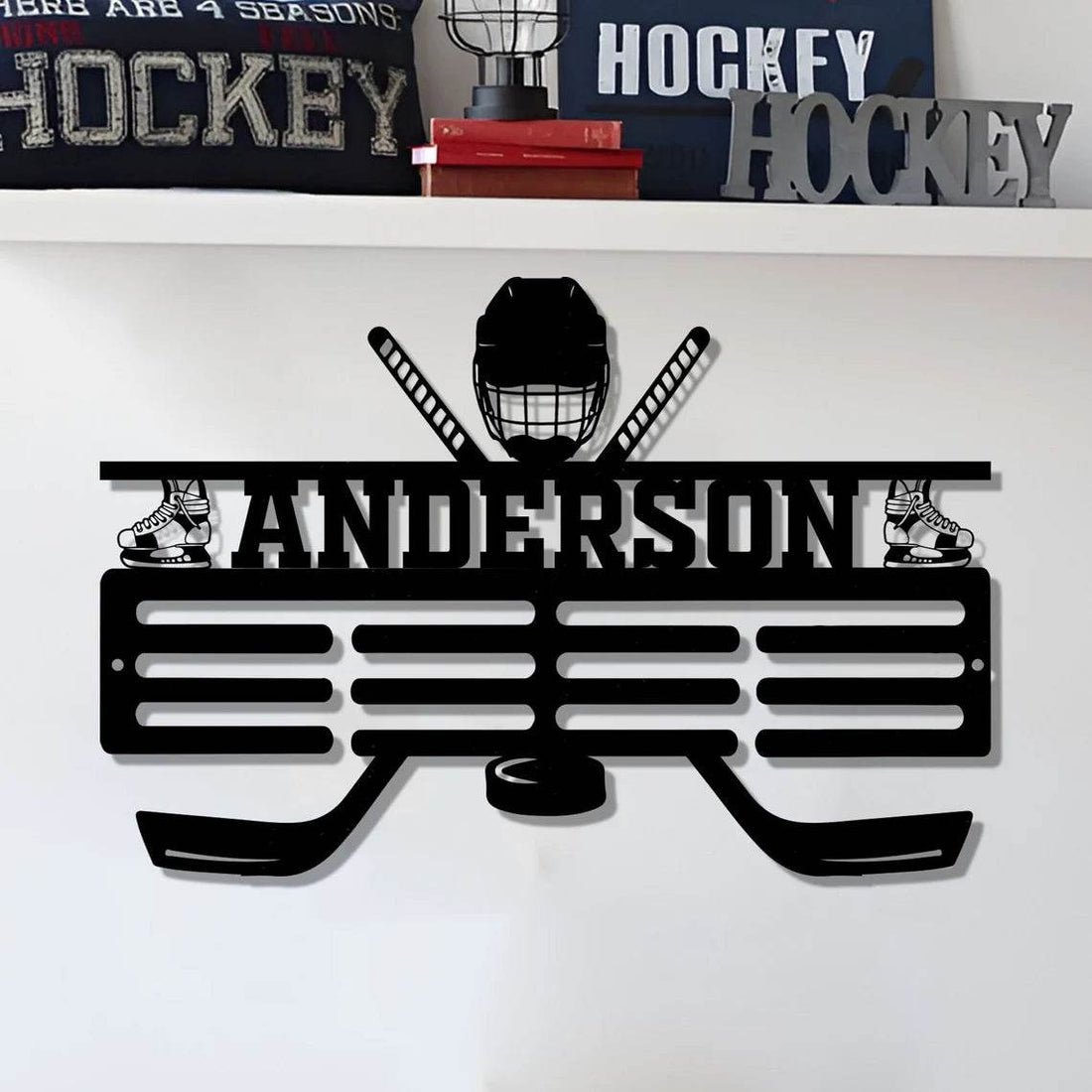 Hockey Medal Display Rack, Custom Metal Hanger, Personalized Hockey Medal Hanger, Sports Medal Display Awards Rack - Champion Hanger