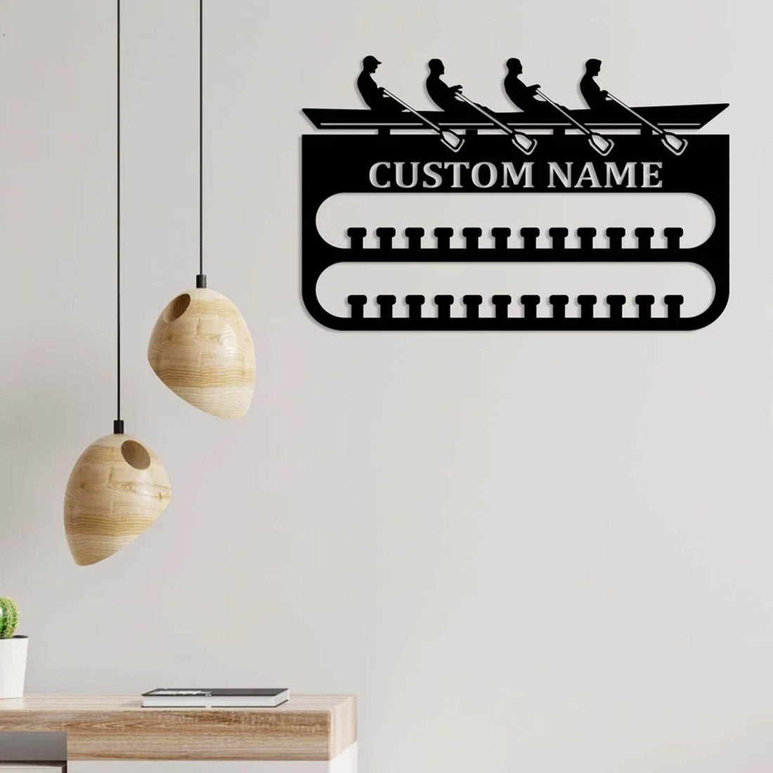 Custom Rowing Medal Hanger, Personalized Boatman Name Metal Wall Art, Rowing Medal Display Rack, Home Sports Decor - Champion Hanger