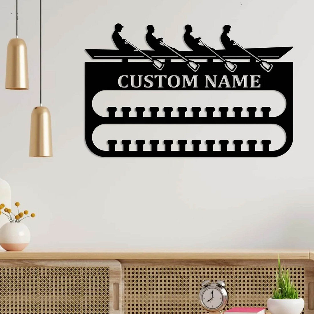 Custom Rowing Medal Hanger, Personalized Boatman Name Metal Wall Art, Rowing Medal Display Rack, Home Sports Decor - Champion Hanger