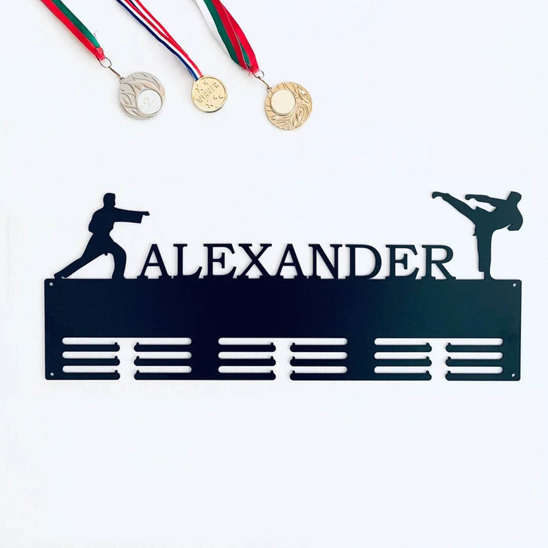 Personalized Taekwondo Medal Holder, Custom Metal Hanger for Karate, Jiu-Jitsu & Martial Arts Awards For Men, Women, or Kids - Champion Hanger